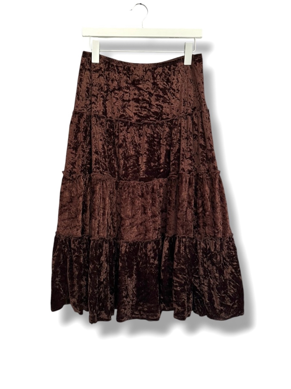 Vixen USA Vintage Y2K Brown Velvet Tiered Midi Peasant Skirt XL Fairygrung Boho